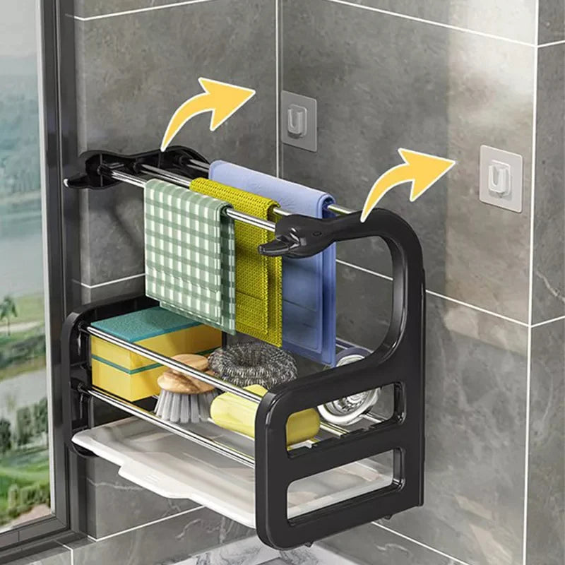 2 Tier retractable kitchen/bathroom storage rack