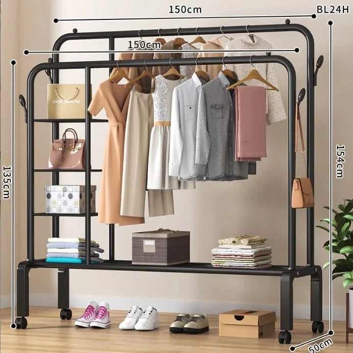 Cloth Rack With Double Lower Storage Spaces