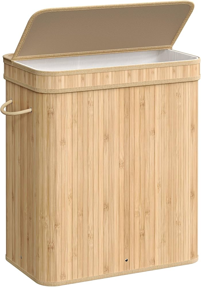 Wooden Laundry Hamper with Lid, Bamboo Laundry Basket with Handles Laundry Basket