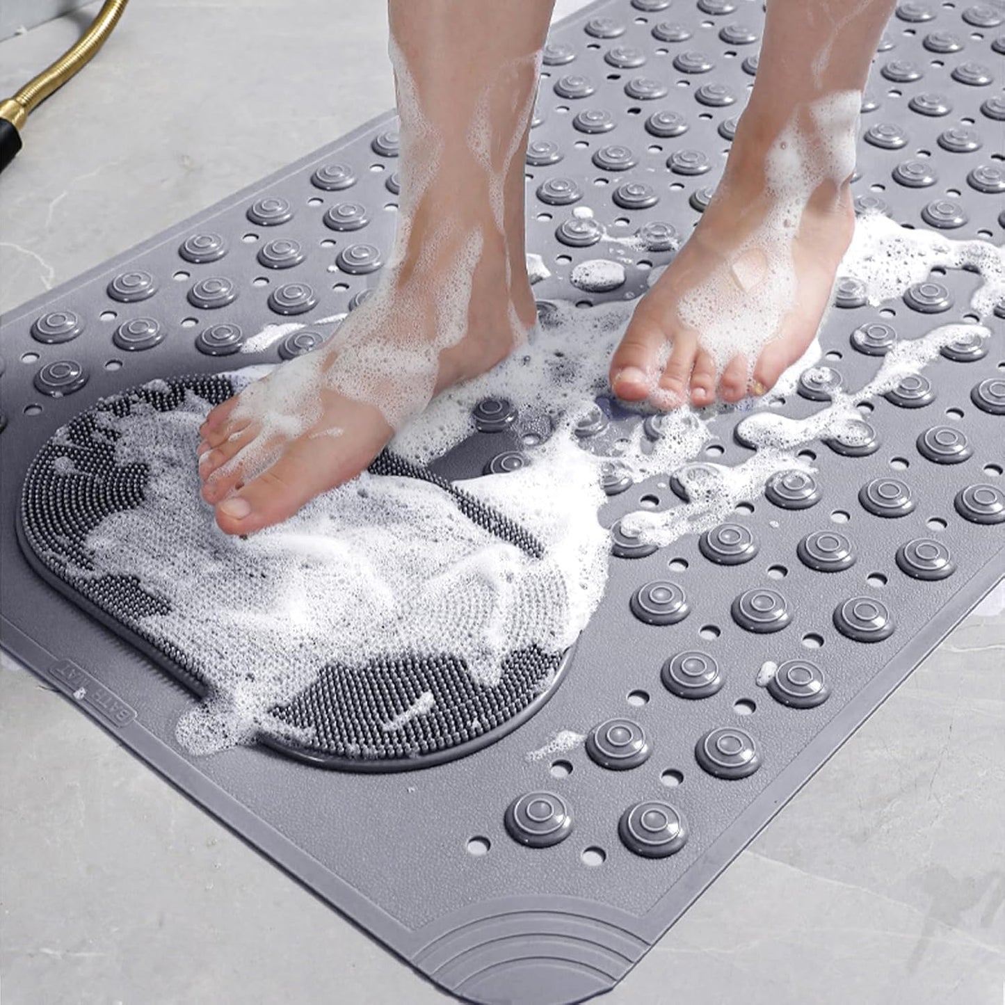 Shower Mat Non Slip - Bathtub Mat with Suction Cups and Drain Holes with Foot Scrubber Massage