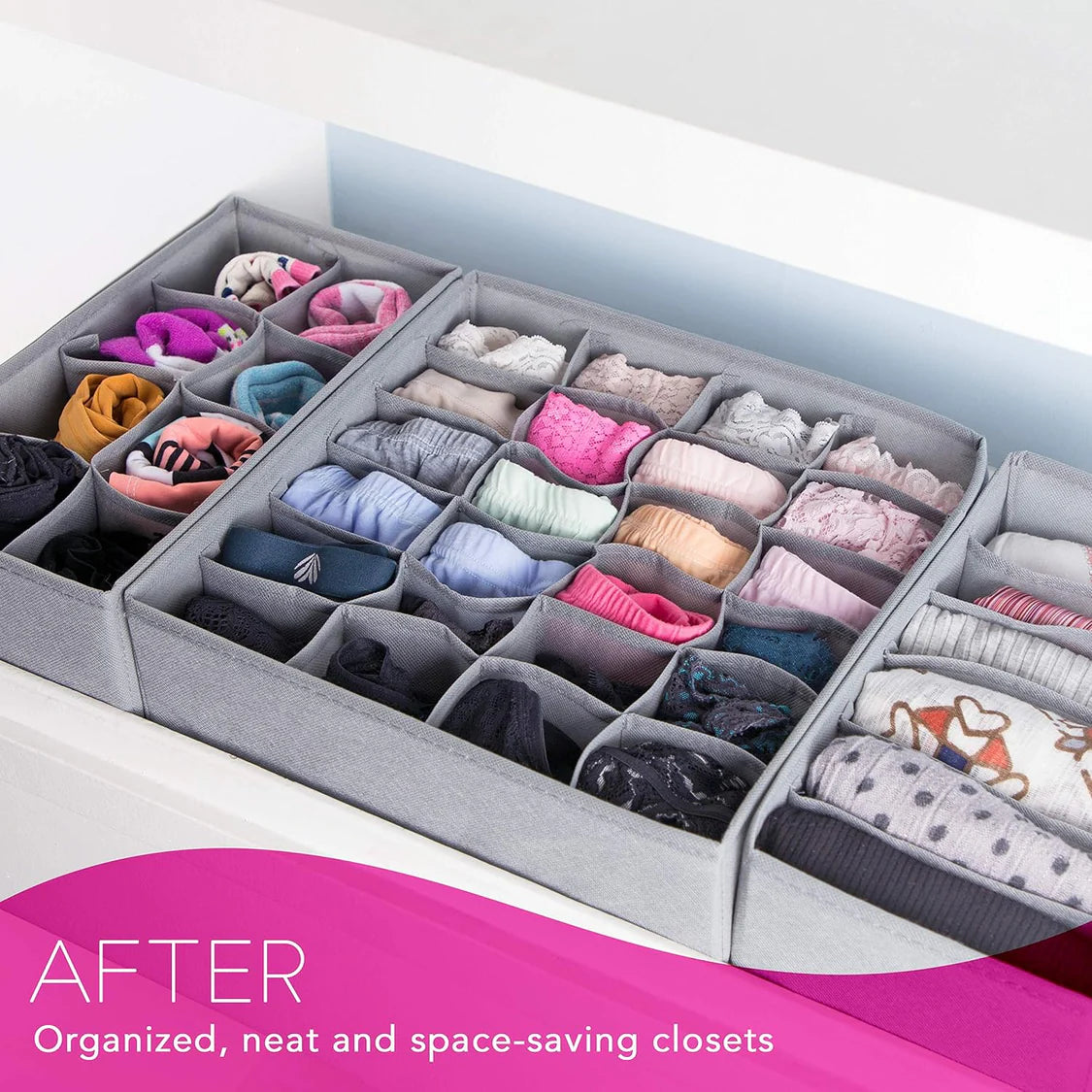 3 Pack Closet Drawers Organizer Storage for Underwear, Bra, Socks and Clothes