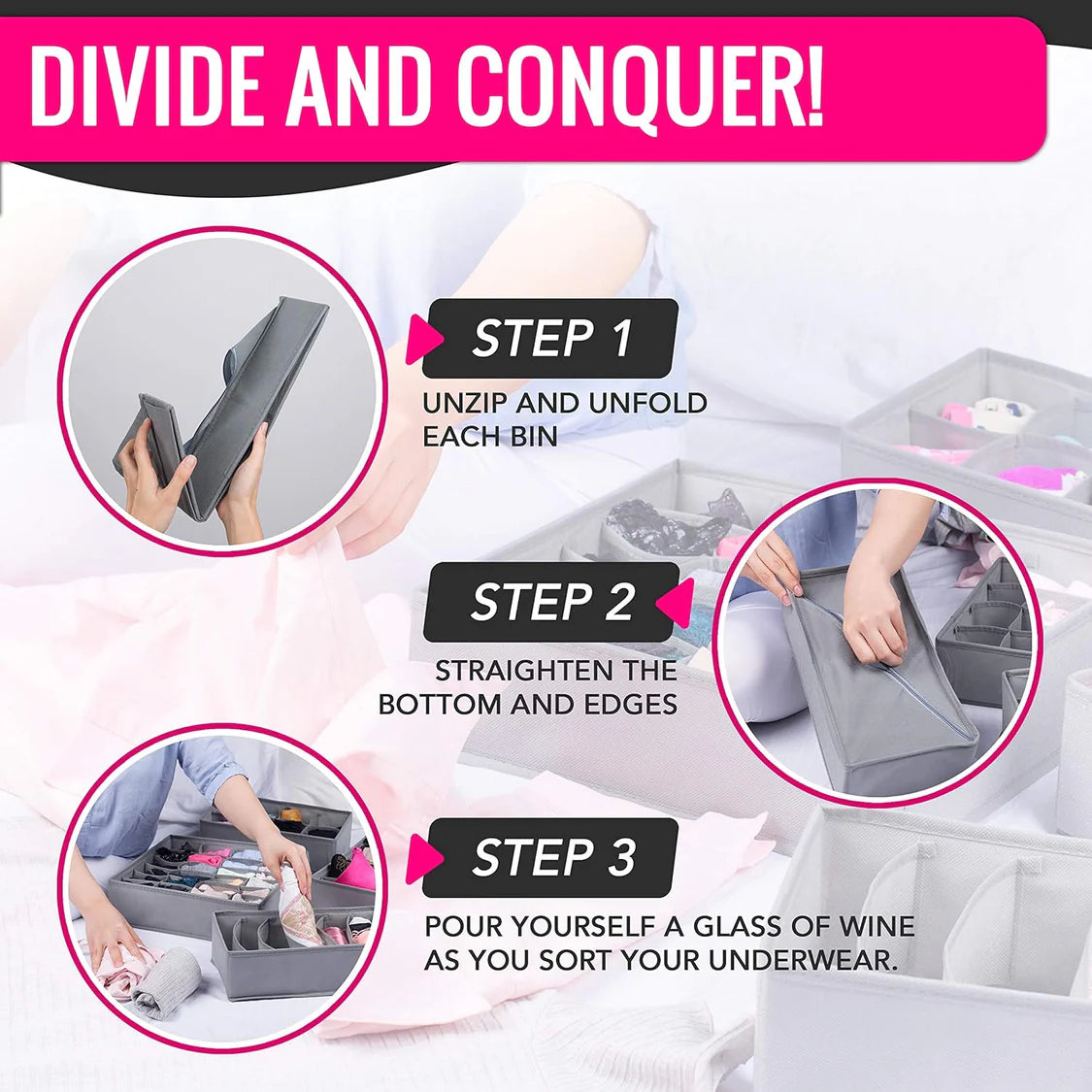 3 Pack Closet Drawers Organizer Storage for Underwear, Bra, Socks and Clothes