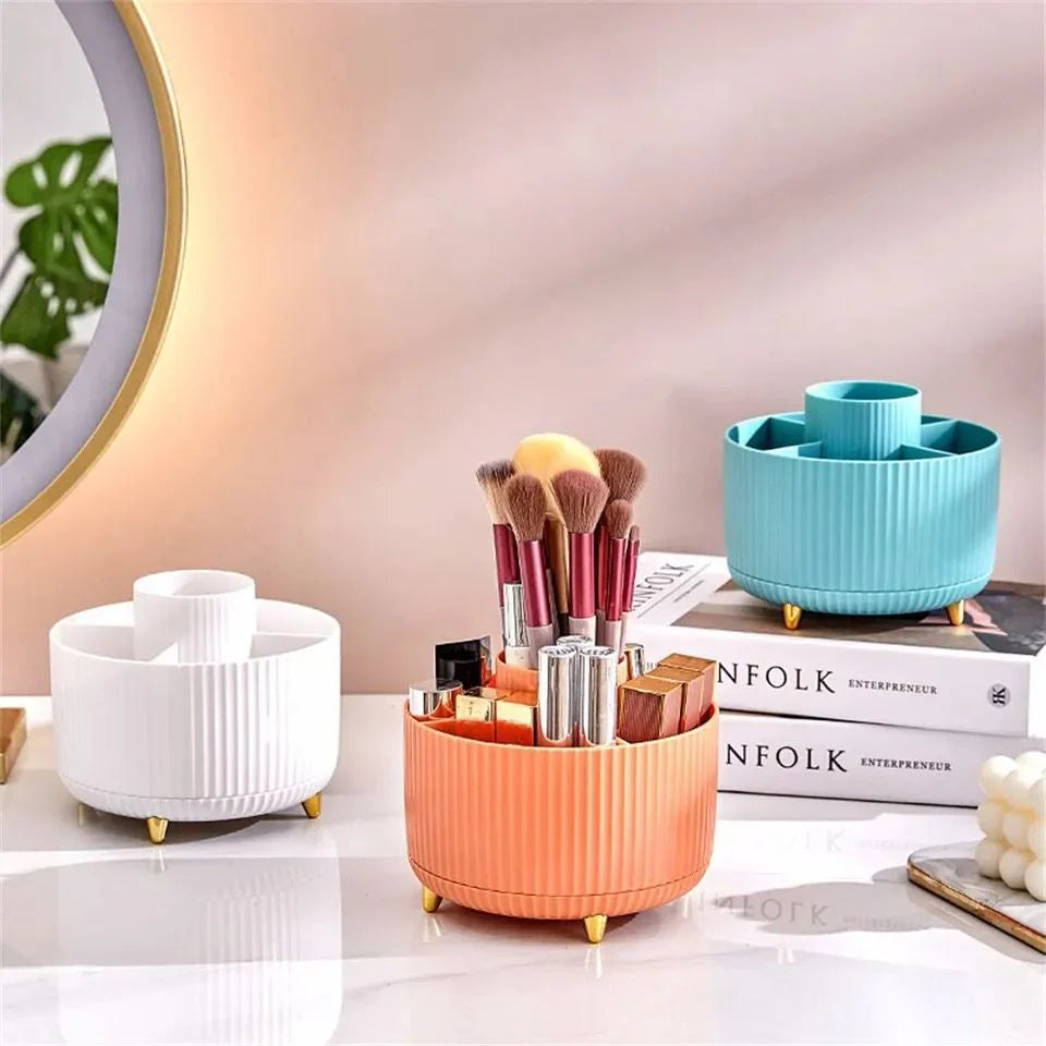 360° Rotating Makeup Brushes Holder Portable Desktop Makeup Organizer