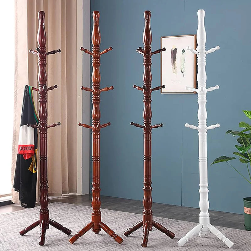 Retro Coat Rack Freestanding,Sturdy Solid Wooden Coat Rack Stand, Adjustable Coat Tree Floor Hanger With 8 Hooks, Coat Hanger Stand For Bedroom