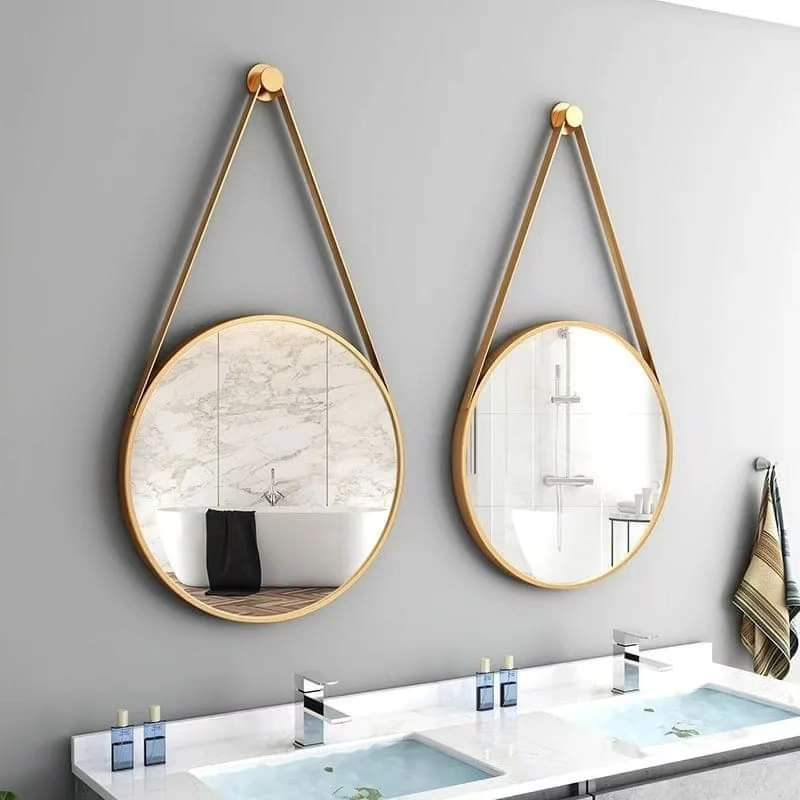 50cm Gold round Nordic wall mirror with black strap