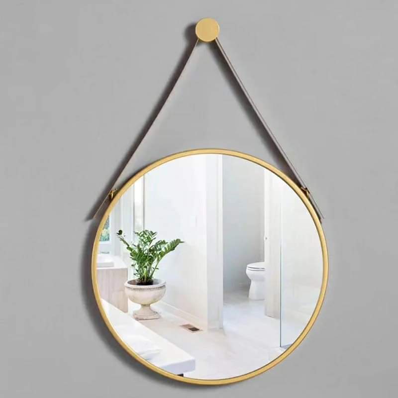 50cm Gold round Nordic wall mirror with black strap