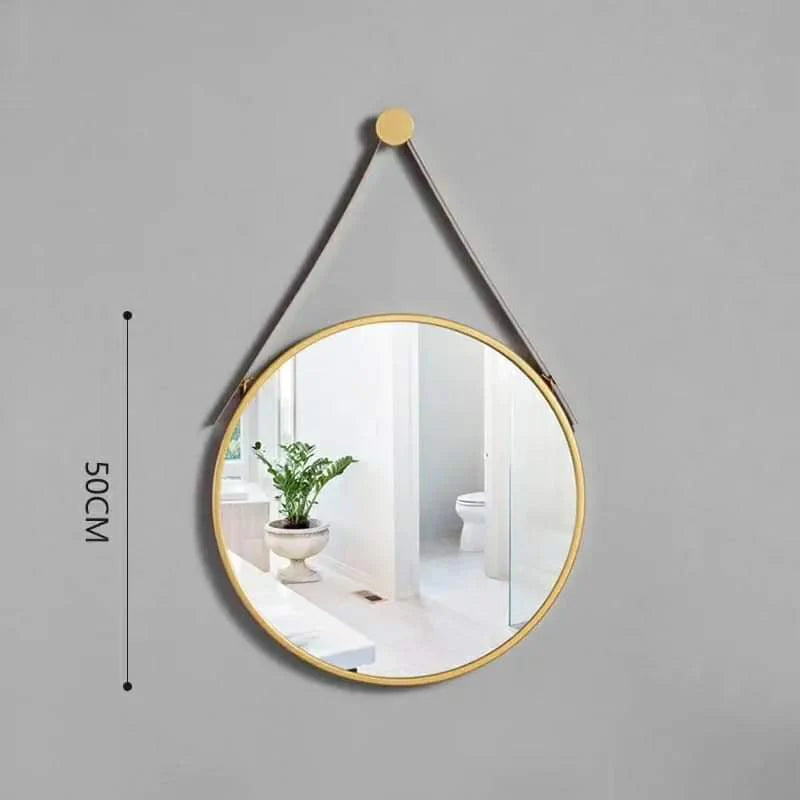 50cm Gold round Nordic wall mirror with black strap