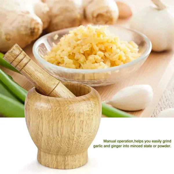 Wooden mortar and pestle