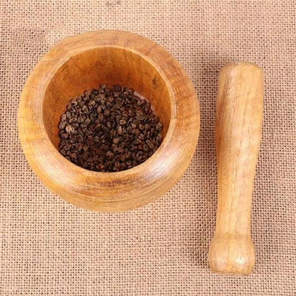 Wooden mortar and pestle