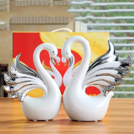 2pcs Nordic Ceramic silver plated swan decor