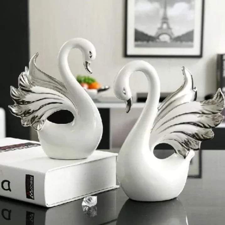 2pcs Nordic Ceramic silver plated swan decor