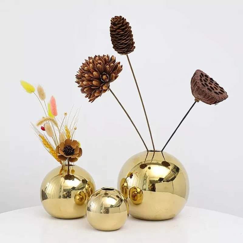 3pc Gold Vase Decor