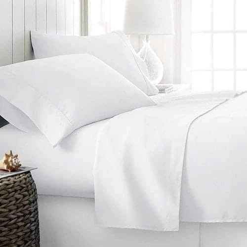 White Plain Cotton Bedsheets 6pcs Set