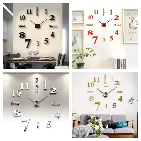 3D Acrylic Mirror Wall Clock DIY Luminous