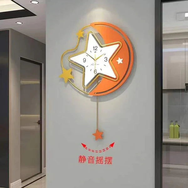 Orange Star Hall Silent Mechanic Wall Clock