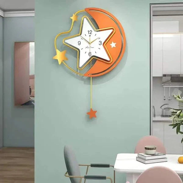 Orange Star Hall Silent Mechanic Wall Clock