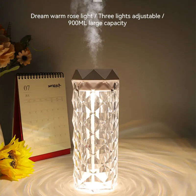 USB Desktop Crystal Humidifier Night Light 900ml Mist Aroma Diffuser Home Bedroom Humidifier Purifier