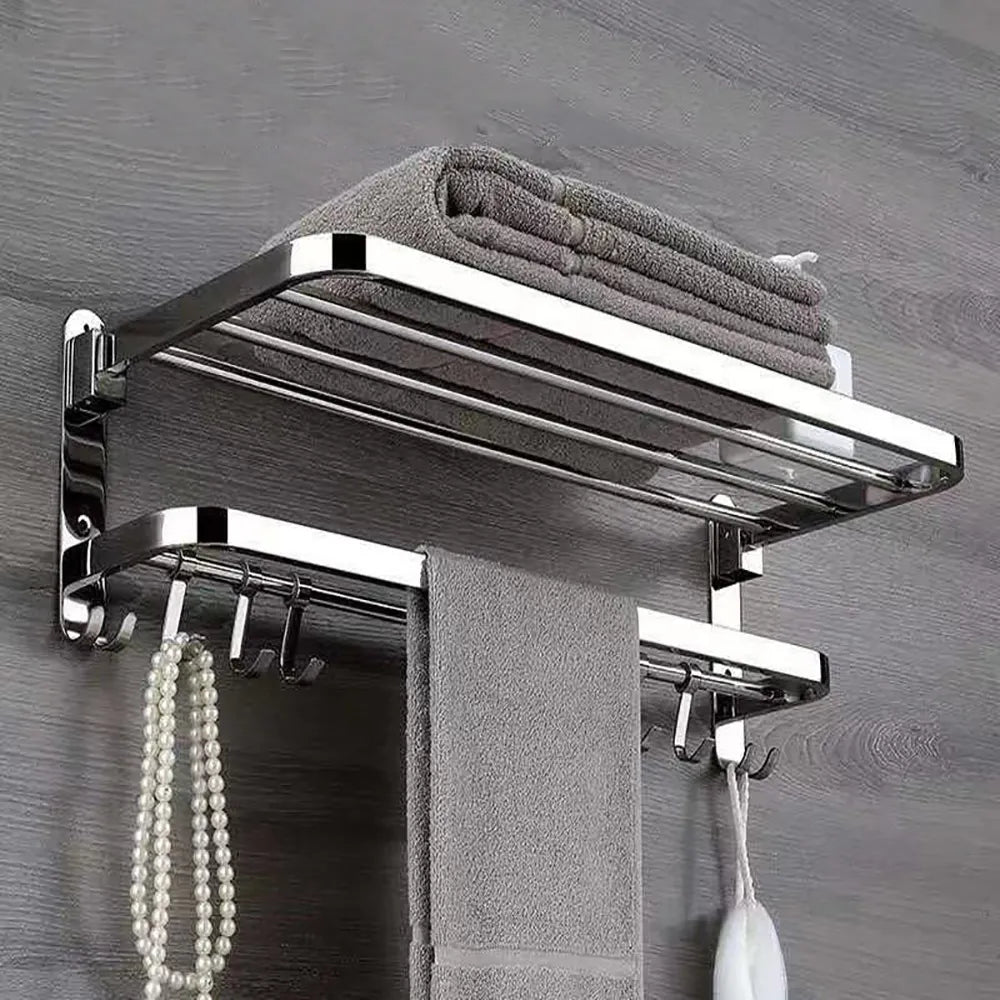 Bathroom Wall Mounted Towel Rack Accessory With Hooks