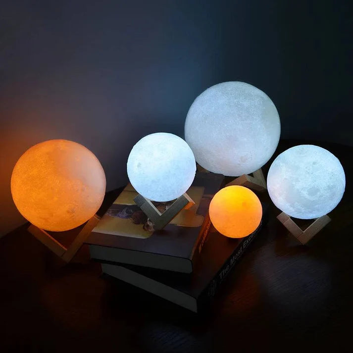 Rechargeable 3D Print Moon Lamp LED Night Light - Touch Switch Lunar Light for Bedroom Decor and Birthday Gift