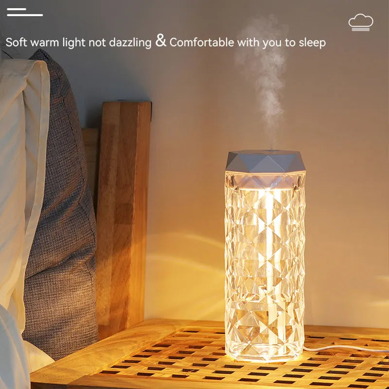 USB Desktop Crystal Humidifier Night Light 900ml Mist Aroma Diffuser Home Bedroom Humidifier Purifier