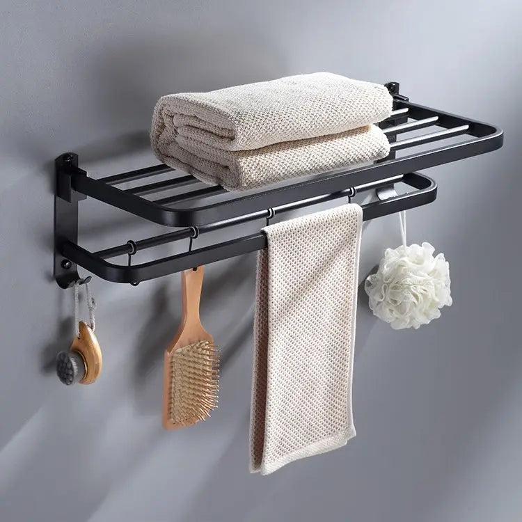 Bathroom Wall Mounted Towel Rack Accessory With Hooks