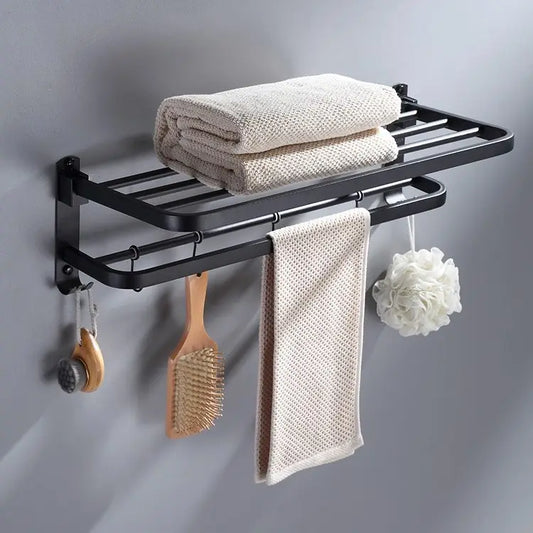 Bathroom Wall Mounted Towel Rack Accessory With Hooks