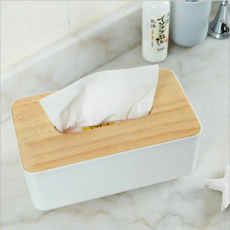 Table serviette plastic holder with bamboo cover