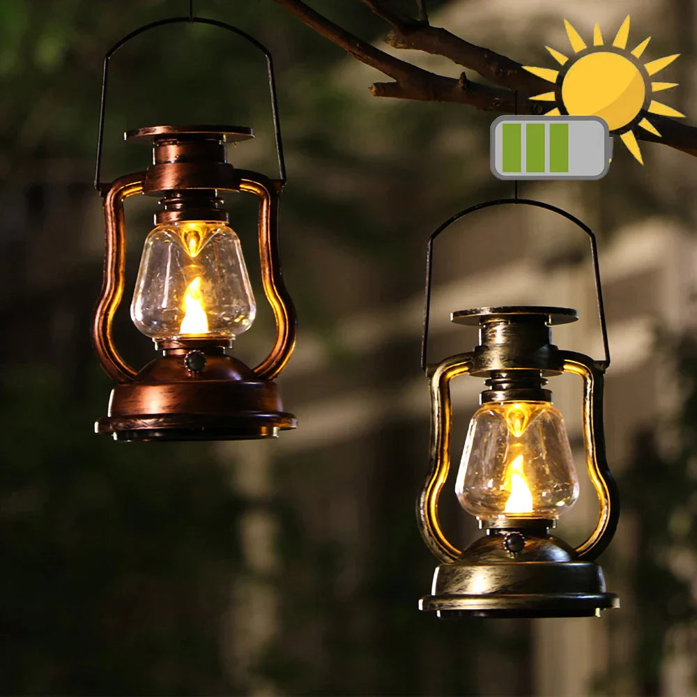 Lantern Solar Battery Rechargeable Camping Light LED Outdoor Lighting Candle Flame Tent Lantern Lamp Camping Supplies