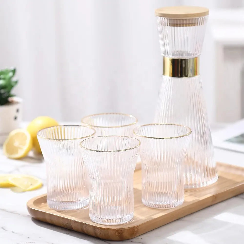 7 Pcs Set Quality Ribbed Flute Shaped Carafe Glass set