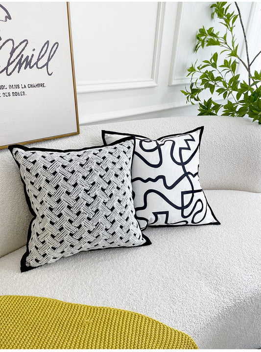 Nordic Velvet Line Print Cushion Cover