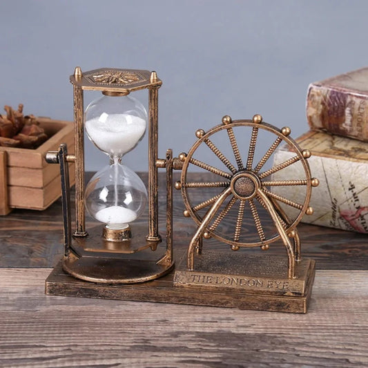 Ferris wheels and hour glass sand timer decor