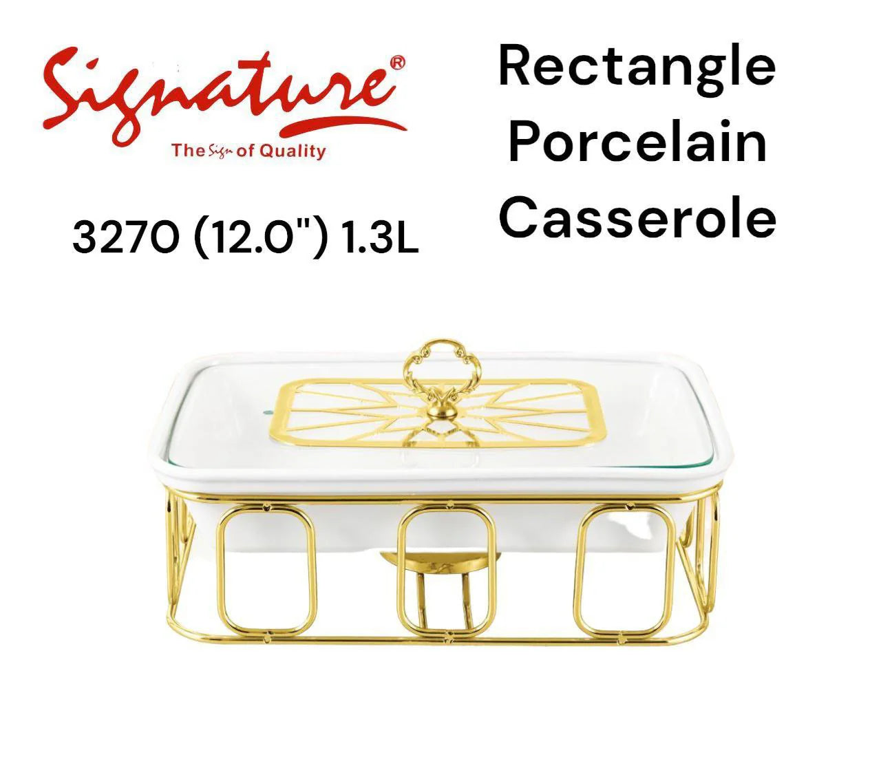 13inch 1.81 Liter Rectangle Porcelain Casserole with Warmer Rack Food Warmer Chafing dish