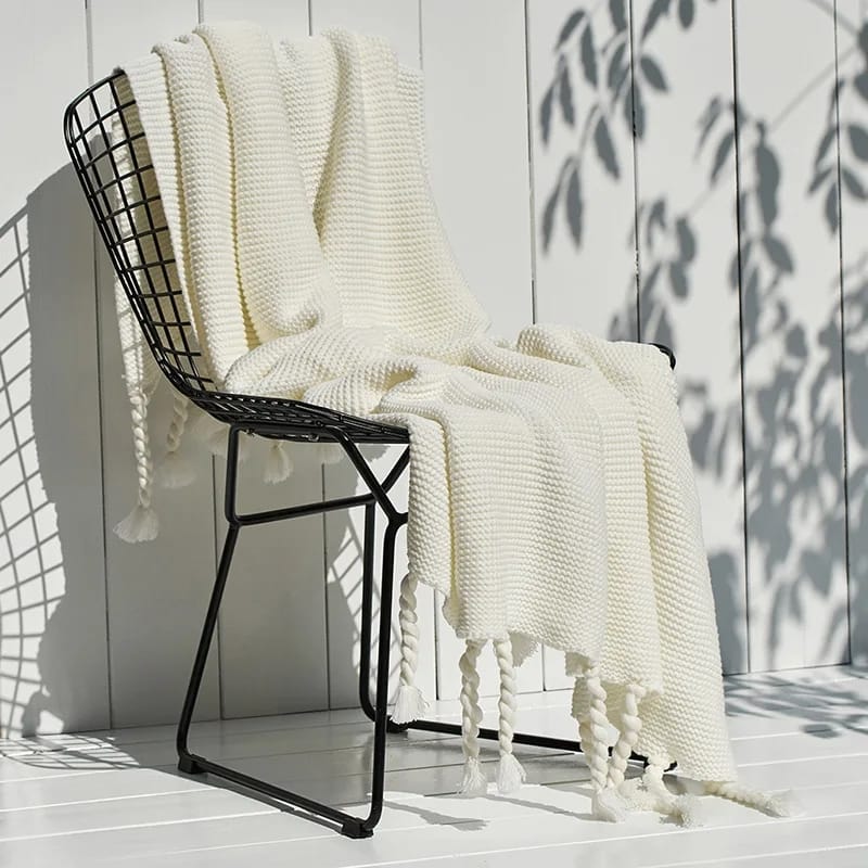 Knitted Throw Blanket With Tassels Fringe Throw for Couch Bed Sofa