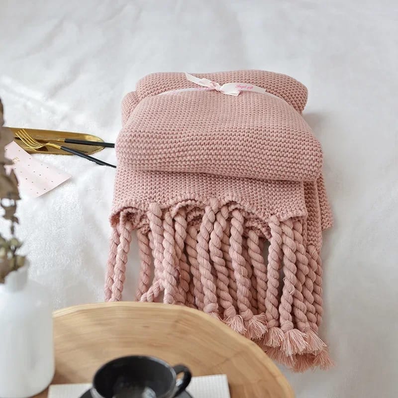 Knitted Throw Blanket With Tassels Fringe Throw for Couch Bed Sofa