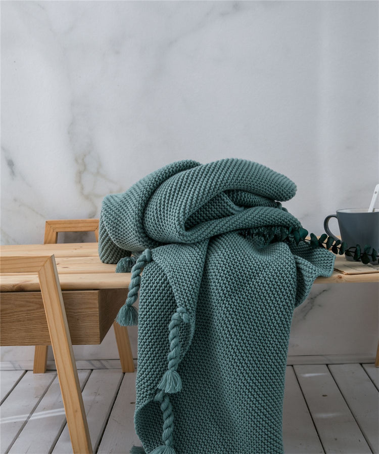 Knitted Throw Blanket With Tassels Fringe Throw for Couch Bed Sofa