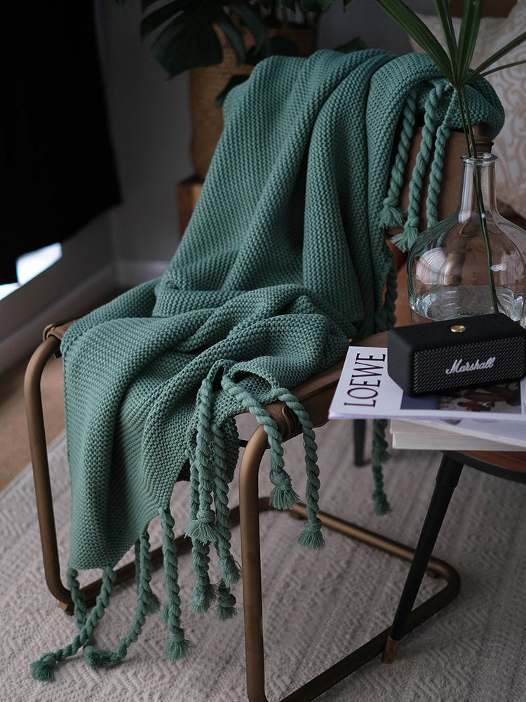 Knitted Throw Blanket With Tassels Fringe Throw for Couch Bed Sofa