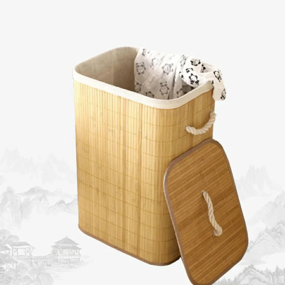 Wooden Laundry Hamper with Lid, Bamboo Laundry Basket with Handles Laundry Basket