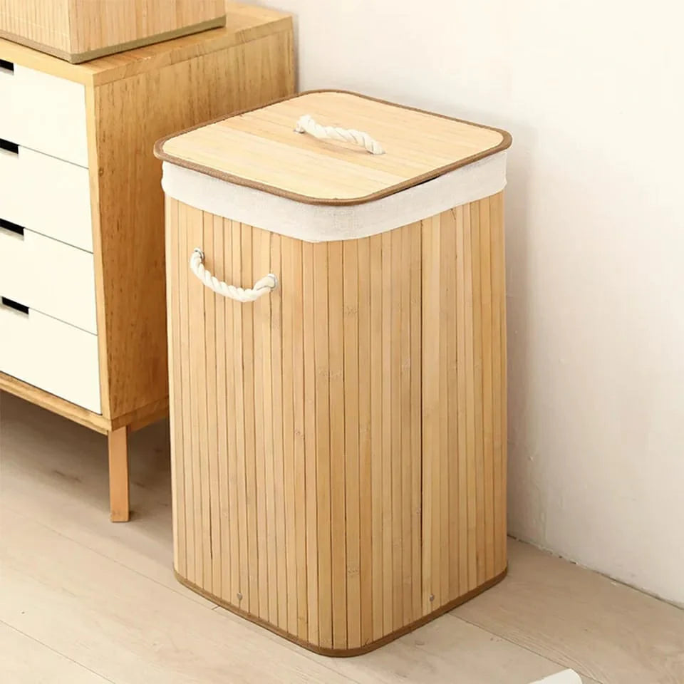 Wooden Laundry Hamper with Lid, Bamboo Laundry Basket with Handles Laundry Basket