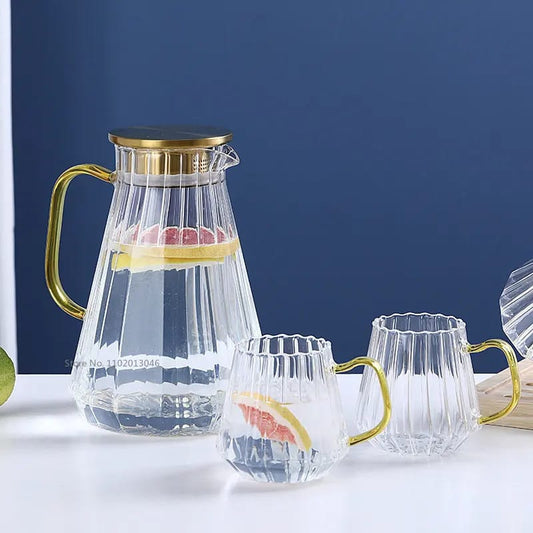 Glass Decanter Kettle Cups Set Water Lemonade Filter Jug Juice Milk Pitcher