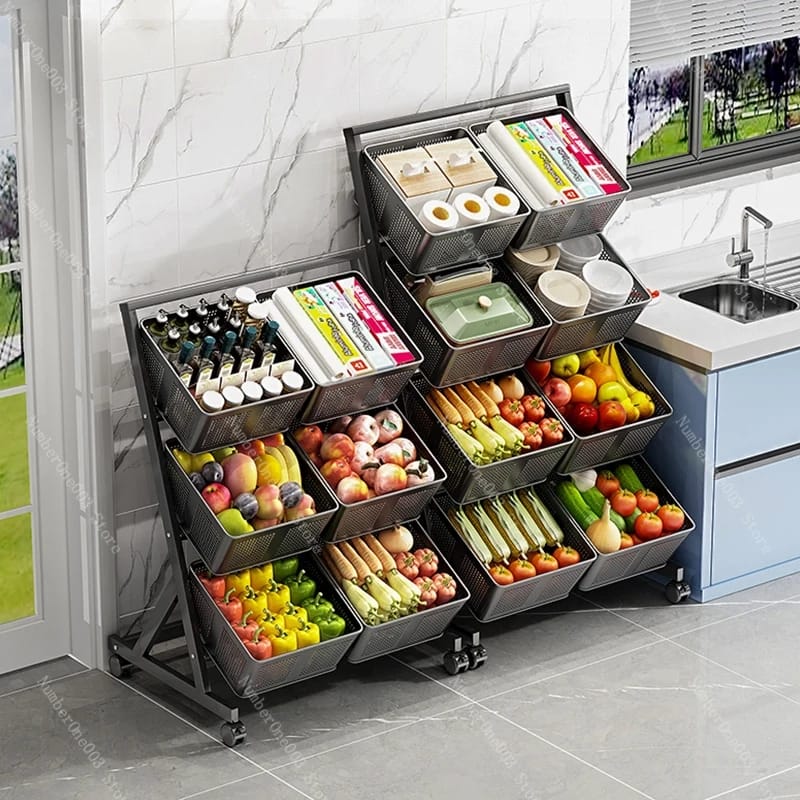 Multifunctional Metallic Kitchen Shelf Vegetable Fruits Cart Storage Rack