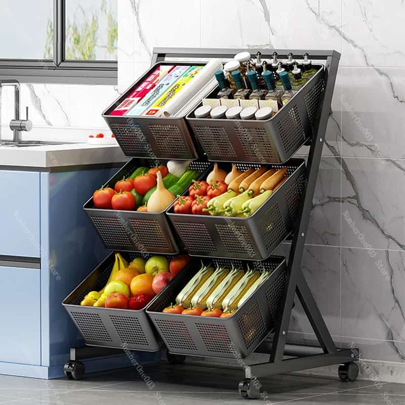 Multifunctional Metallic Kitchen Shelf Vegetable Fruits Cart Storage Rack