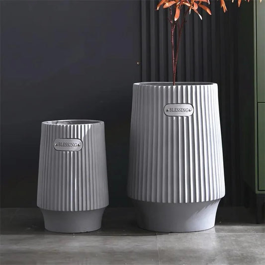 Elegant  Stripped Flower Planter Pot Set