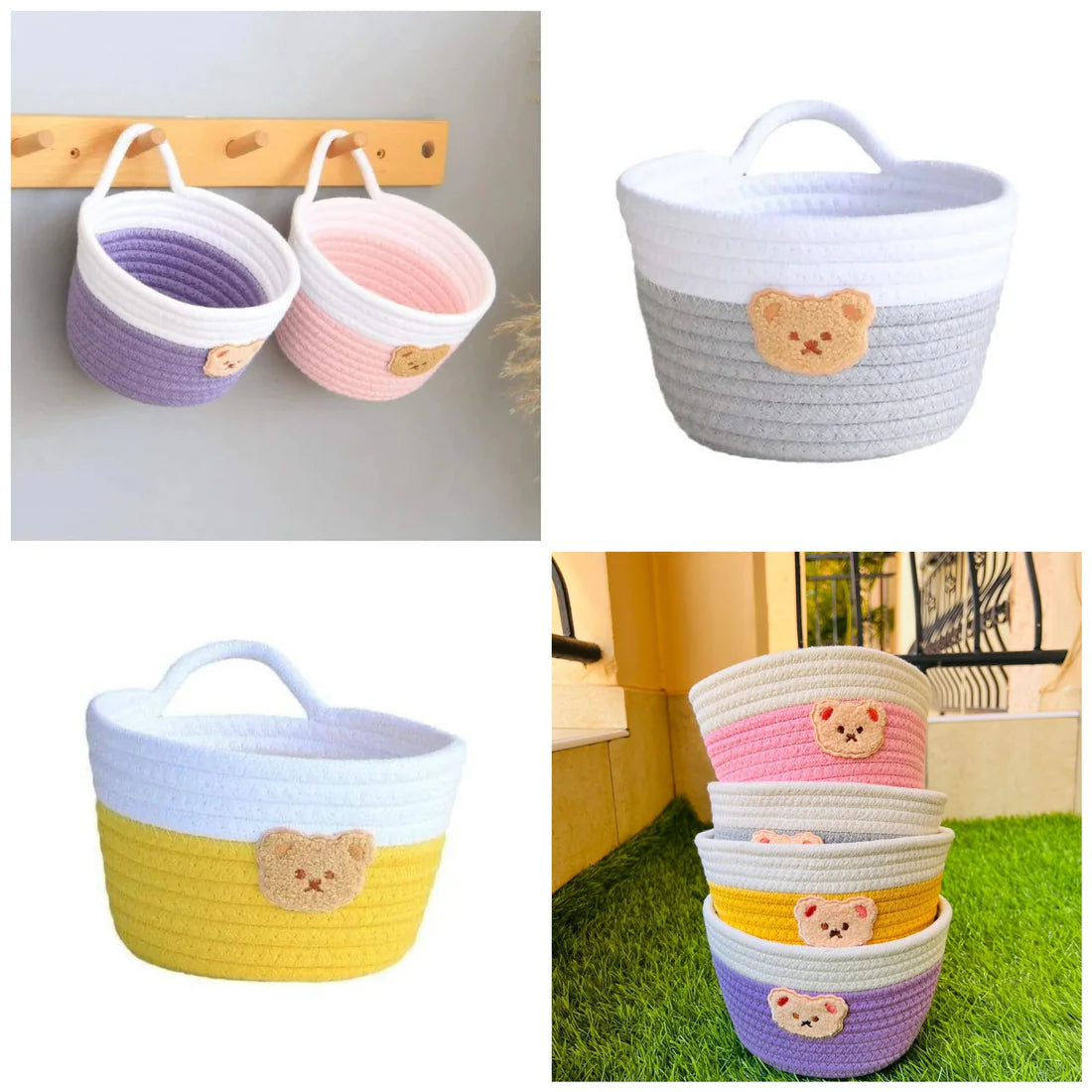 Handmade Bright-colored Storage Basket Multi-use Delicate Cotton Rope Sundries Basket for Home