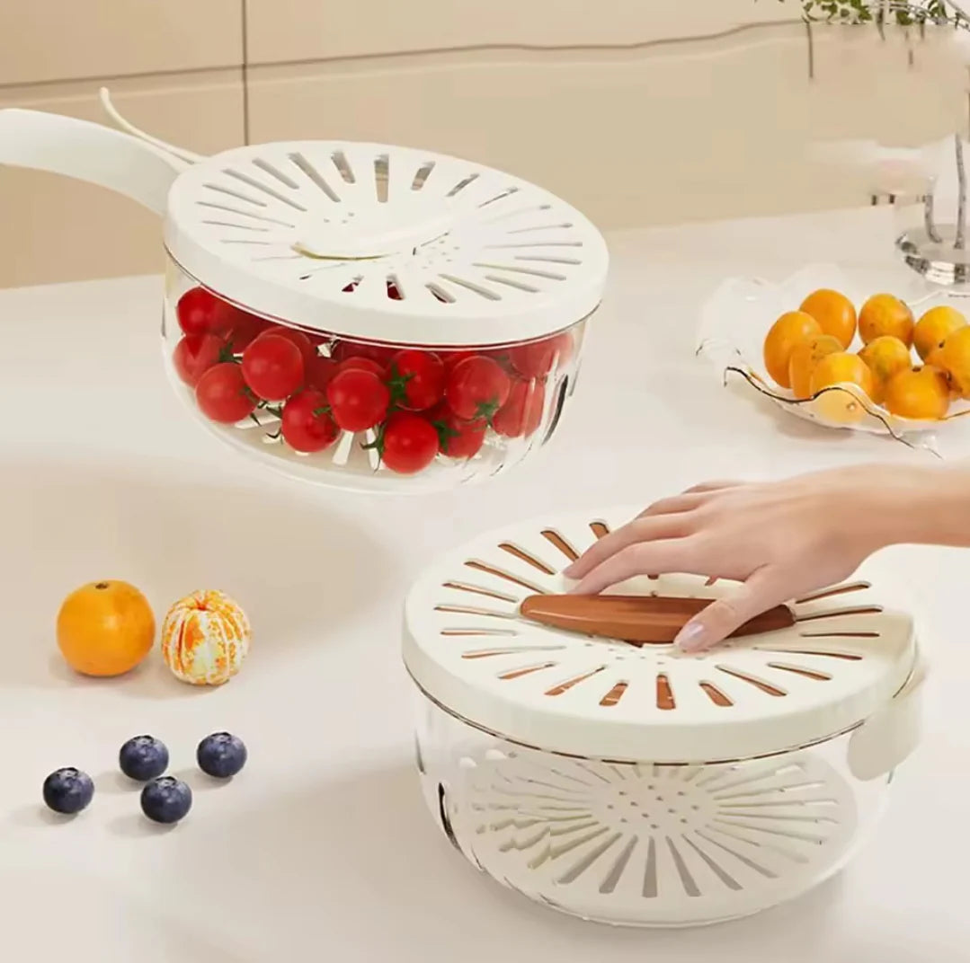 Multi-functional Food Drainer/Colander with Foldable handle