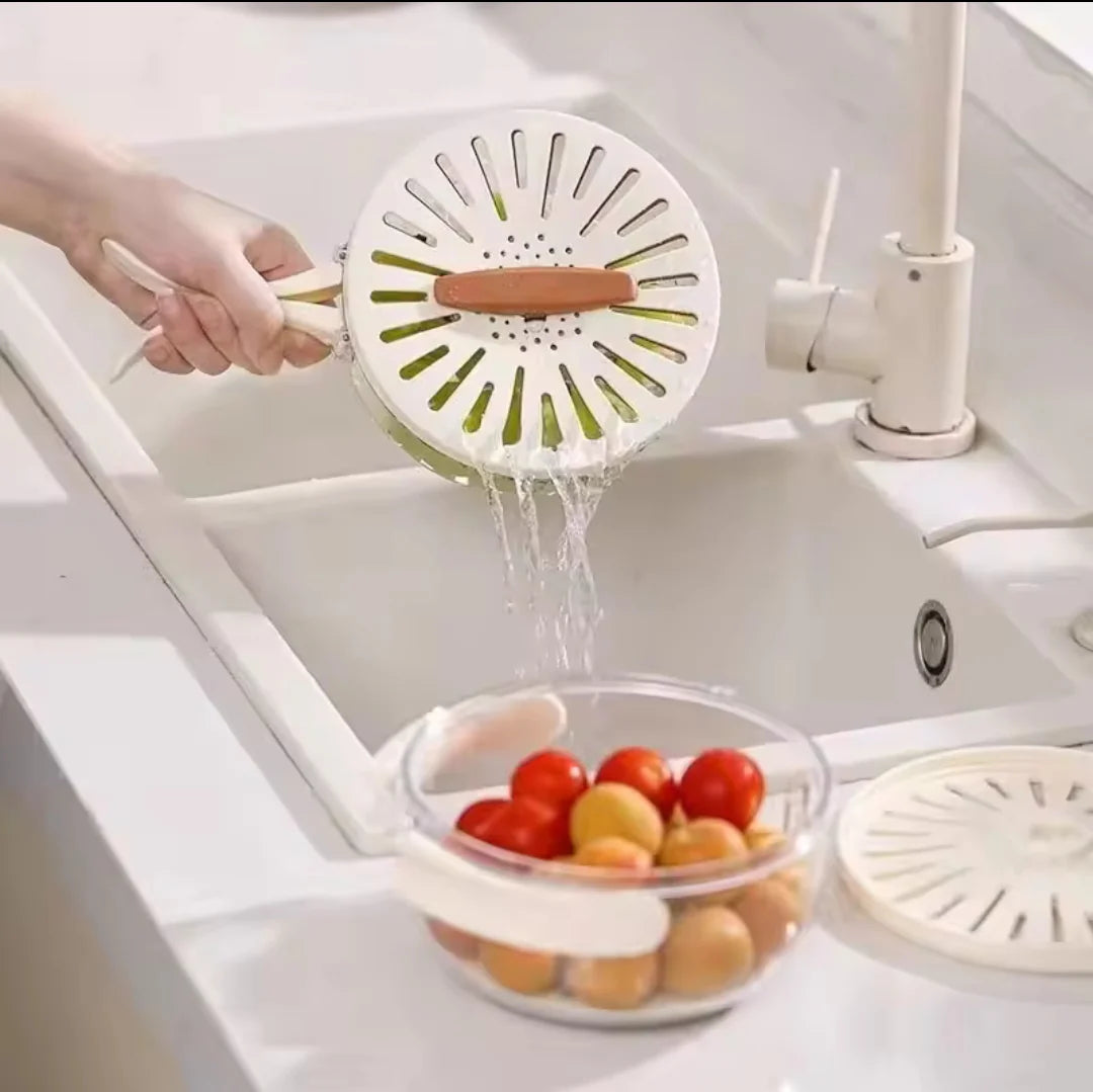 Multi-functional Food Drainer/Colander with Foldable handle