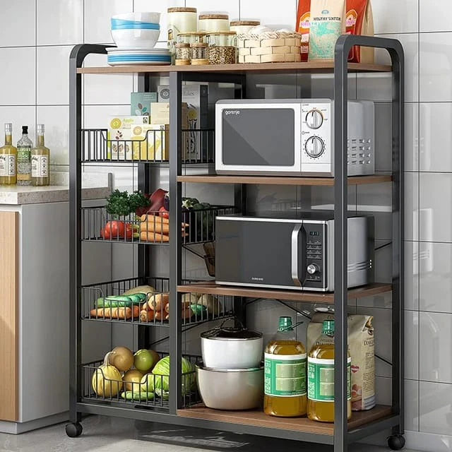 Multifunctional Strong metallic Kitchen rack with movable & lockable wheels .