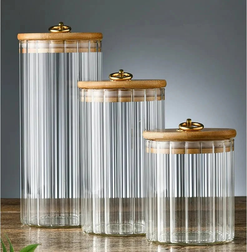 3pcs set Airtight ribbed Kitchen Glass Storage Jars