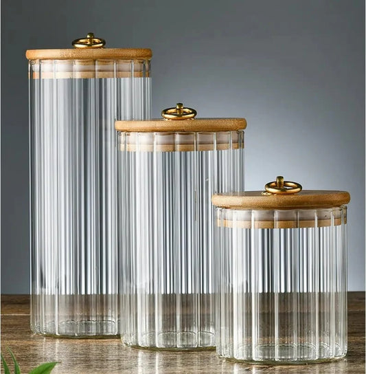 3pcs set Airtight ribbed Kitchen Glass Storage Jars