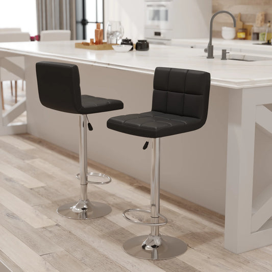 Modern Square Leather Swivel Adjustable Bar Stool, Bar Stool for Kitchen Counter Bar Chairs