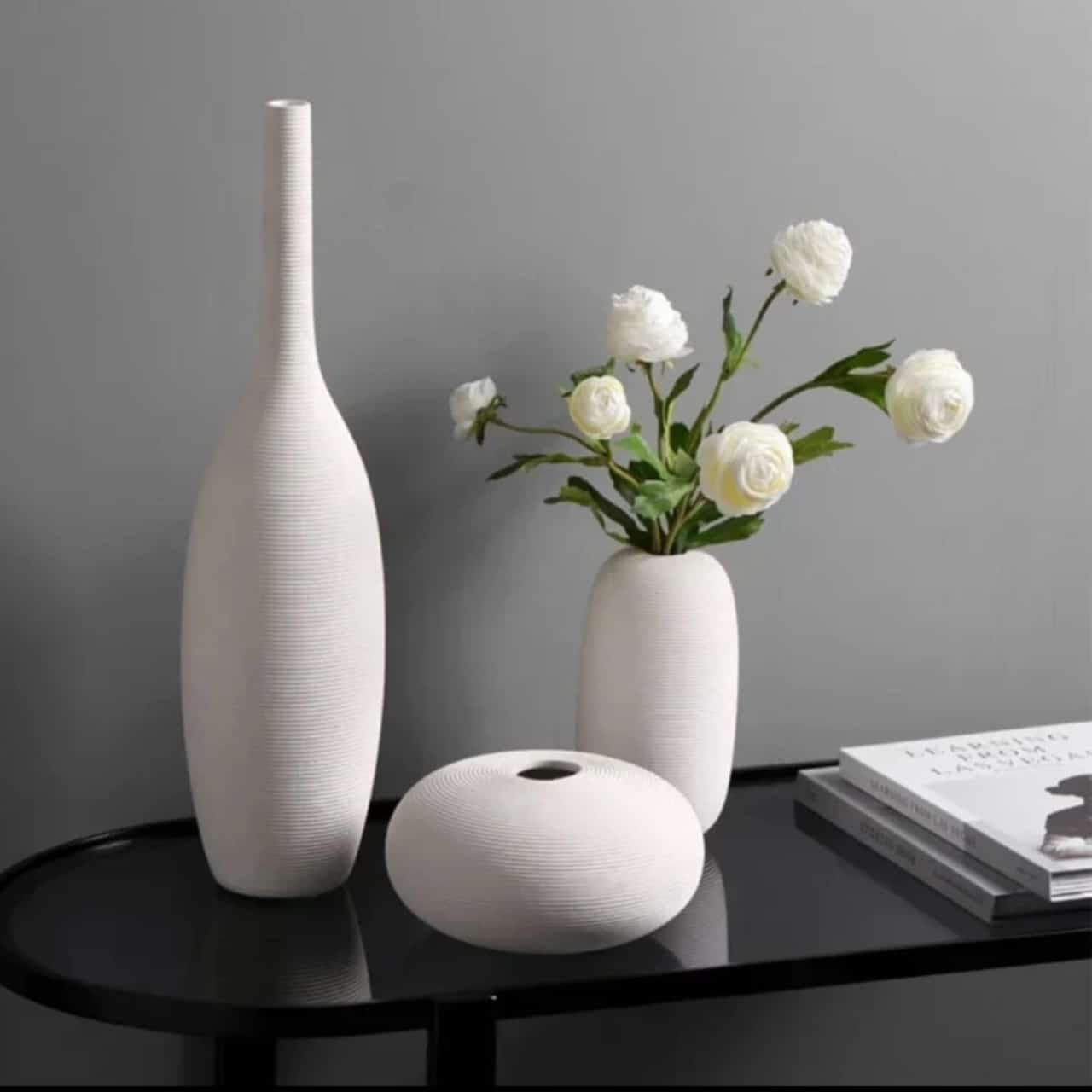 Simple ceramic 3 in 1 modern home decor vase set